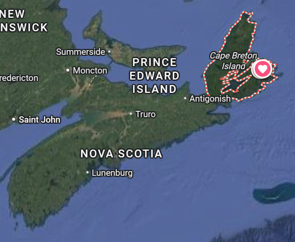 Primary service area – Cape Breton Island highlighted with Edwardsville as the starting point